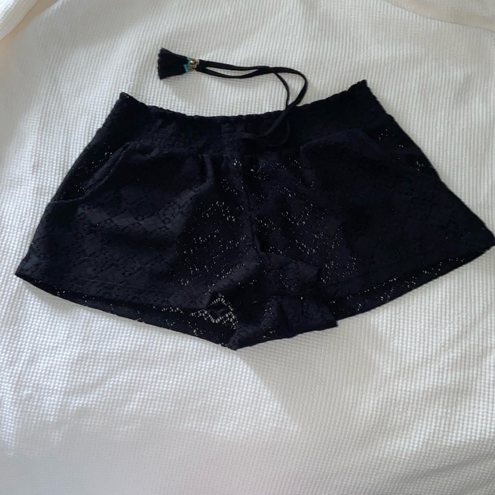 La Vie en Rose AQUA swimsuit coverup black lace shorts size Medium‎ - Picture 2 of 13